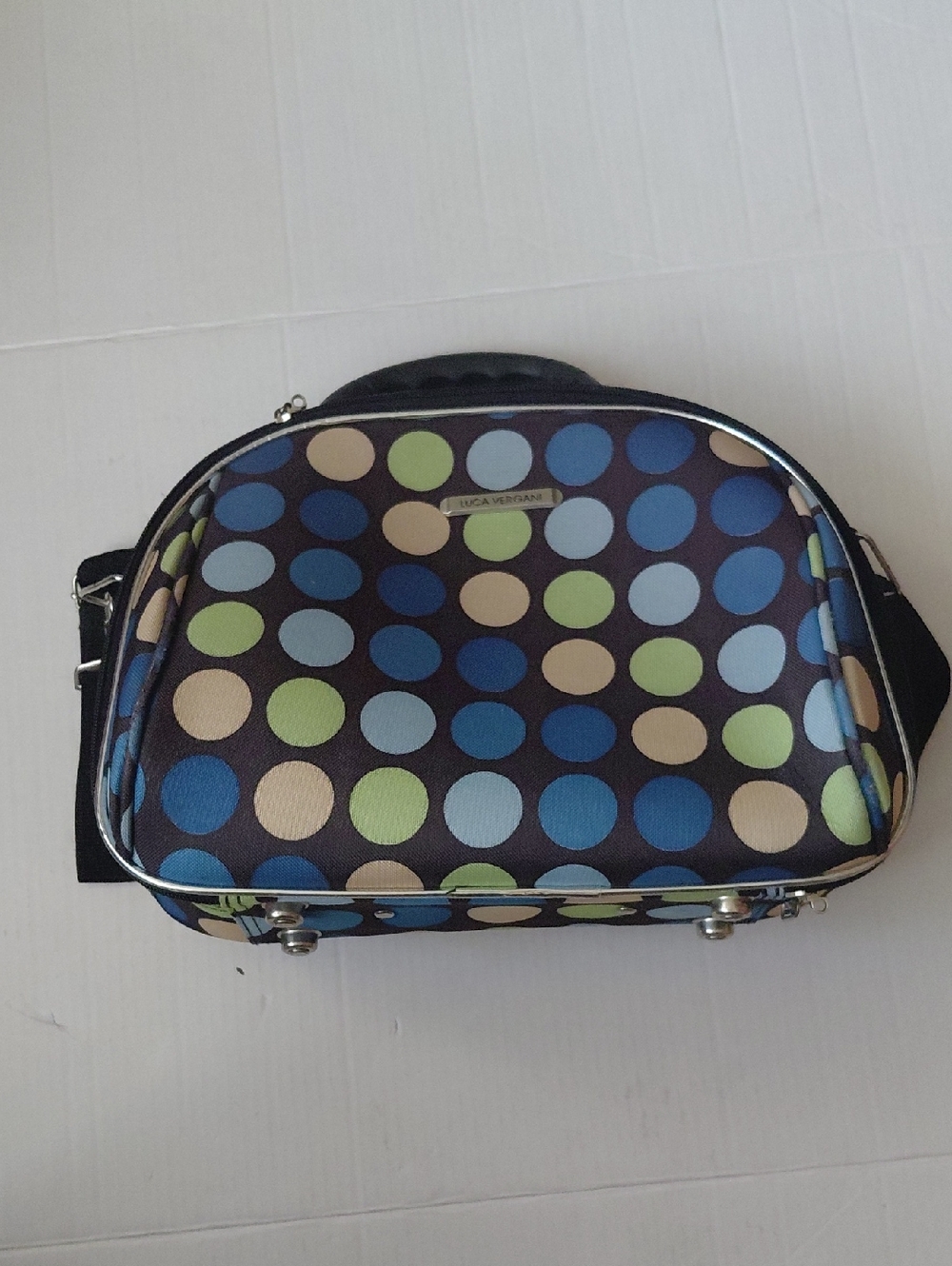 Luga Vergani Multicolor Polka Dot Crossbody Bag Make Up Travel Navy/Blue/Green
